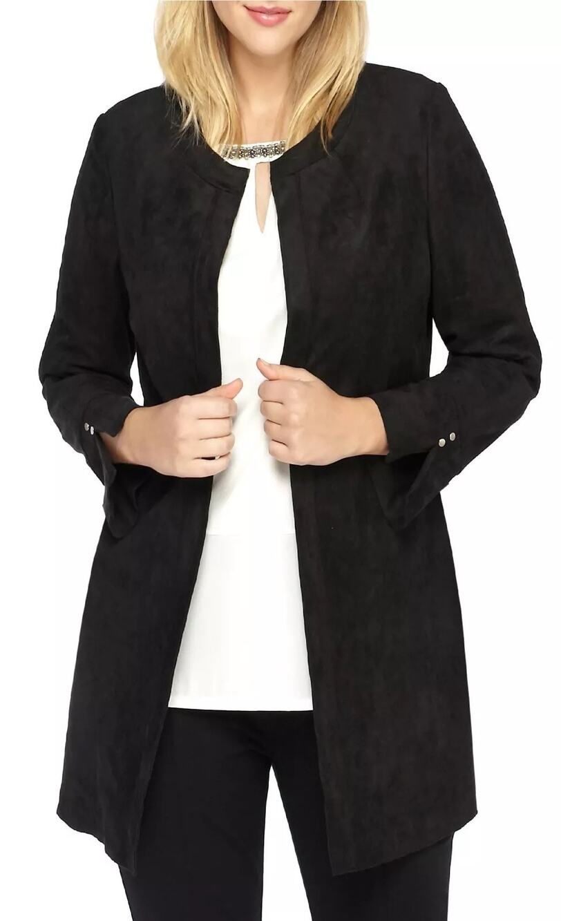 The Limited Collection Black Luxe Faux Suede Open Front Long Duster Jacket